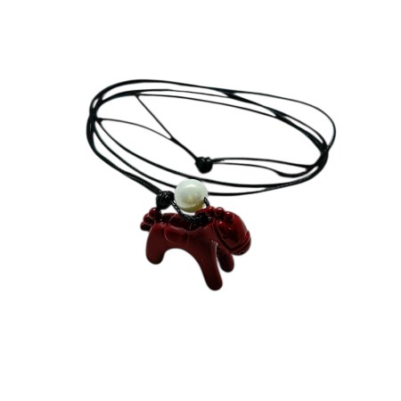 necklace brass enamel red horse1